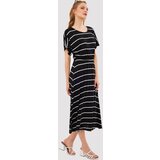 armonika Women's Black Decatessera Dress Batwing Sleeve Waist Elastic Skirt Lined Striped Midi Length Cene