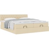 vidaXL Otomanski posteljni okvir z vzmetnicami krem 200x200 cm blago | Shoptok.si