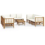  9-dijelna vrtna garnitura od bambusa s krem bijelim jastucima | shoptok.hr