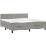 Krevet box spring s madracem LED svjetlosivi 180x200 cm baršun | Eponuda.com