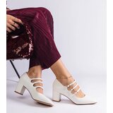Gemre White block heel pumps with decorative buckles Izida | Shoptok.si