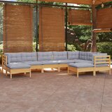 The Living Store Vrtna sedežna garnitura 9-delna s sivimi blazinami borovina - Vrtna Sedežna Garnitura, (21471938) | Shoptok.si