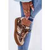 Boto Women's Platform Sneakers With Double Lacing Leopard Beige Niteria | Shoptok.si