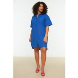 Trendyol Blue Slit Long Back Woven Shirt Dress Cene