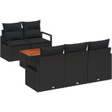vidaXL 6-dijelni Vrtni Sofa Set s Jastučićima Crni Poli Ratan Akacija, 2-Sjedalni Vrtni Sofa s Jastučićima Crni Poli Ratan Cijene
