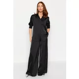 Trendyol Black Satin Regular Shirt and Wide Leg Trousers Woven Two Piece Set