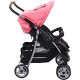 Otroški voziček za dvojčke roza in črn jeklen, (20939286) | Shoptok.si
