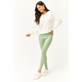 Olalook Women's Almond Green Fleece High Waist Leather Look Leggings | Shoptok.si