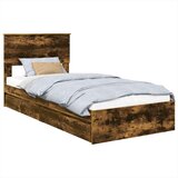  Postelja s shranjevanjem z vzglavjem Dimljeni oreh 90 x 200 cm, (5000106555) | Shoptok.si