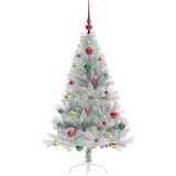 vidaXL Umjetna preddekorirana božićna jelka srebrna 150 cm PET | Shoptok.si