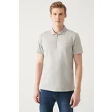Avva Men's Gray 100% Cotton Zippered Regular Fit Polo Neck T-shirt
