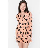 Trendyol Peach Heart Pattern Viscose Woven Pajamas Set | Shoptok.si