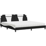  Postelja z vzmetnico črna in bela 200x200 cm umetno usnje, (21143013) | Shoptok.si