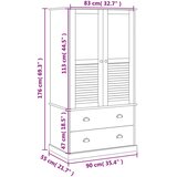 vidaXL Garderobna omara VIGO bela 90x55x176 cm trdna borovina | Shoptok.si