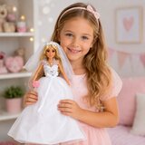  Punčka Anlily v bleščeči poročni obleki, poročni veo, šopek, torta | Shoptok.si
