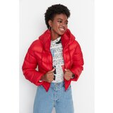 Trendyol Red Hooded Crop Down Jacket Cene