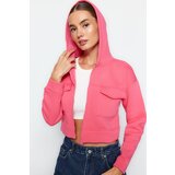 Trendyol Pink Casual Fit Crop Pocket Detailed Hoodie, Fleece Inner Knitted Sweatshirt | Shoptok.si