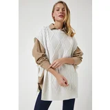  Women's Ecru Tie Detailed Oversize Knitwear Sweater