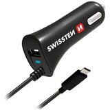 Swissten 20111500 1xUSB auto punjač + USB-C kabel, 2,4A, crni Cijene