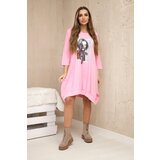 Kesi Dress with print and flared bottom light pink | Shoptok.si