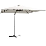 vidaXL Stranski senčnik LED luči in kovinski drog 250x250 cm peščen Cene