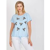 Fashion Hunters Plus size light blue t-shirt with round neck Cene