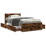 vidaXL Posteljni okvir z vzglavjem dimljen hrast 75x190 cm inž. les, (21303401) | Shoptok.si