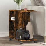  The Living Store Stranska mizica s kolesi dimljen hrast 50x30x55 cm inžen. les - Stranska Mizica, (21498629) | Shoptok.si