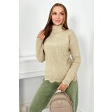 Kesi Sweater with decorative frill in beige color Cene