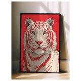 Wallxpert uramljena slika 115275, beli tigar na crvenoj pozadini, 30 x 40 cm, crni ram Cene