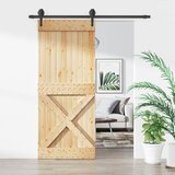  Klizna vrata Prirodna i crna 85 x 210 cm Čvrsta borovina | shoptok.hr