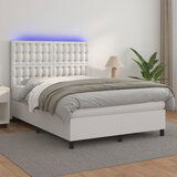 The Living Store Box spring postelja z vzmetnico LED bela 140x190cm umetno usnje - Box Spring Postelja, (21437658) Cene