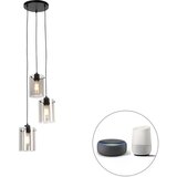 QAZQA Pametna viseča svetilka črna z dimnim steklom, vključno s 3 Wifi ST64 - Dome | Shoptok.si