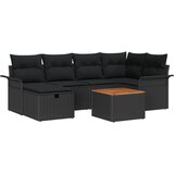 vidaXL Set sofe za vrt od 7 dijelova s jastučićima crna poliratan, 2-sjedalna vrtna sofa s odlaganjem i jastučićima crna poliratan | shoptok.hr