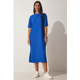 Happiness İstanbul Women's Blue Textured Daily Knit Midi Dress