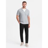 Ombre Men's classic chino pants with fine texture - black Cene