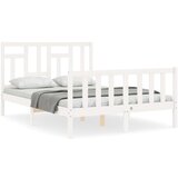 The Living Store Posteljni okvir z vzglavjem bel 4FT trden les - Posteljni Okvir, (21525801) | Shoptok.si