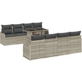  9-delni vrtni kavč set s prevlekami svetlo siva poli ratan | Shoptok.si