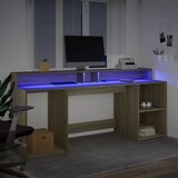  Radni stol s LED svjetlima boja hrasta 200 x 55 x 91 cm drveni | shoptok.hr