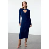 Trendyol Saxe Body-Sit Window/Cut Out Detailed Knitted Draped Chic Evening Dress