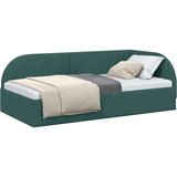 VidaXL Kotna postelja z vzglavjem Temno zelena 100 cm x 200 cm blago Slike