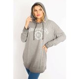 Şans Women's Plus Size Gray Thin Cotton Fabric Hooded Sweatshirt Cene