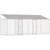  Kavez za psa s krovom Srebrno 600 x 200 x 256 cm Čelik i PE | shoptok.hr
