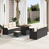 vidaXL 9 Dijelni Set Vrtnog Sofe s Jastucima Crni Poly Ratan Akacija | shoptok.hr