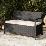 Vrt na klupa za 2 osobe, PE ratan, prostor za pohranu 160 l, jastuk za sjedenje, nosivost 360 kg, terasa, balkon, 129x61x77 cm, crna+bež | shoptok.hr
