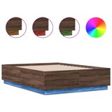 Maison Chic Posteljni okvir - Dvoposteljna postelja - Zakonska postelja z LED lučkami rjavi hrast 135x190 cm inž. les, (21696749) Cene