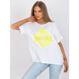 Fashion Hunters White and yellow women's t-shirt with an application and a print Cene
