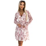 Numoco Chiffon dress with a neckline, ruffles and a belt | Shoptok.si