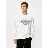 Koton Crewneck Sweatshirt with Slogan Printed Long Sleeved Ribbed