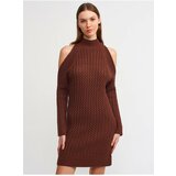 Dilvin 90131 Half Turtleneck Sweater Dress-brown with Open Shoulders. cene